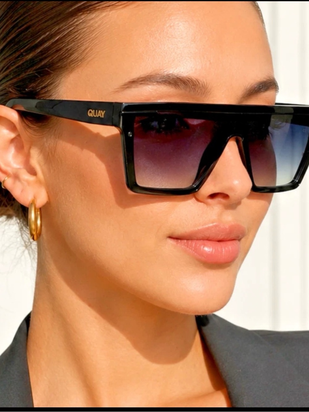 Quay Australia Black Frame Sunglasses with Purple to Blue Gradient Lenses